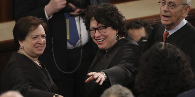 FILE: From left to right, Supreme court associate Justices Elena Kagan, Sonia Sotomayor and Stephen Breyer.