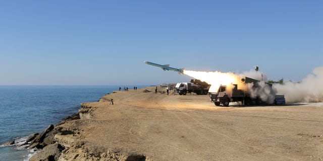 A Ghader missile is launched from the area near the Iranian port of Jask port on the shore of the Gulf of Oman during an Iranian navy drill, Tuesday, Jan. 1, 2013. Iran says it has tested advanced anti-ship missiles in the final day of a naval drill near the strategic Strait of Hormuz, the passageway for one-fifth of the world's oil supply. State TV says "Ghader", or "Capable", a missile with a range of 200 kilometers (120 miles), was among the weapons used Tuesday. It says the weapon can destroy warships. (AP Photo/Jamejam Online, Azin Haghighi)
