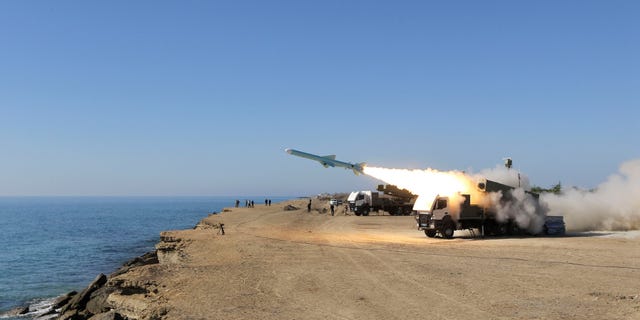 A Ghader missile is launched from the area near the Iranian port of Jask port on the shore of the Gulf of Oman during an Iranian navy drill, Tuesday, Jan. 1, 2013. Iran says it has tested advanced anti-ship missiles in the final day of a naval drill near the strategic Strait of Hormuz, the passageway for one-fifth of the world's oil supply. State TV says "Ghader", or "Capable", a missile with a range of 200 kilometers (120 miles), was among the weapons used Tuesday. It says the weapon can destroy warships. (AP Photo/Jamejam Online, Azin Haghighi)