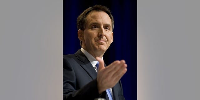 FILE - In this Feb. 19, 2010 file photo, Minnesota Gov. Tim Pawlenty addresses the Conservative Political Action Conference (CPAC) in Washington. Pawlenty, a potential Republican presidential candidate, is reaching out to supporters across the country with a town hall meeting Wednesday March 31, 2010, on Facebook, one of the first of its kind. (AP Photo/Cliff Owen, File)