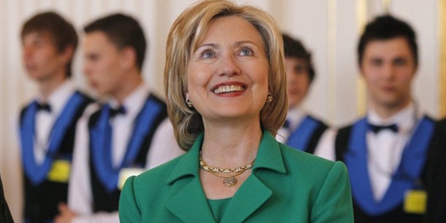 Secretary of State Hillary Clinton is pictured during a lunch for President Obama in Prague April 8. (Reuters Photo)