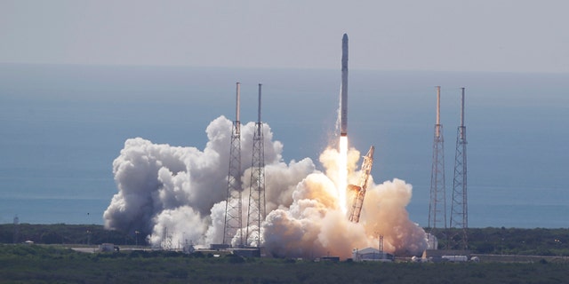 The SpaceX Falcon 9 rocket and Dragon spacecraft lifts off from Space Launch Complex 40 at the Cape Canaveral Air Force Station in Cape Canaveral, Fla., Sunday, June 28, 2015. The rocket carrying supplies to the International Space Station broke apart shortly after liftoff. (AP Photo/John Raoux)