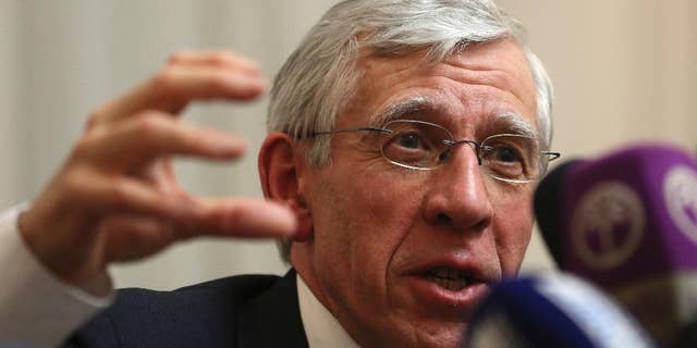 FILE - In this Wednesday, Jan. 8, 2014 file photo, Britain's former Foreign Secretary Jack Straw gestures as he speaks in a press conference at the Iranian parliament in Tehran, Iran. Jack Straw is facing legal action in a suit brought by a former Libyan dissident who alleges he and his wife were abducted and sent to Tripoli a decade ago to be interrogated by the regime of late dictator Moammar Gadhafi. Straw on Tuesday Jan. 17, 2017, denies any complicity "in the unlawful rendition or detention of anyone by other states." (AP Photo/Vahid Salemi, File)