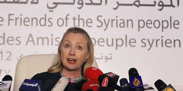 Feb. 24, 2012: U.S. Secretary of State Hillary Clinton speaks at a news conference following the Friends of Syria Conference in Tunis.