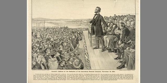 This 1905 artist's rendering from the Sherwood Lithograph Co. via the Library of Congress depicts President Abraham Lincoln speaking at the dedication of the Gettysburg National Cemetery on Nov. 19, 1863. The Gettysburg Address is unusual among great American speeches, in part because the occasion did not call for a great American speech. Lincoln was not giving an inaugural address, a commencement speech or remarks in the immediate aftermath of a shocking national tragedy. "No one was looking for him to make history," says the Pulitzer Prize winning Civil War historian James McPherson.