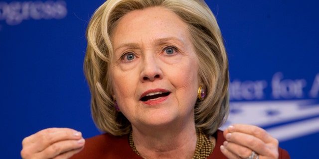 FILE -- March 23, 2015: Former Secretary of State Hillary Rodham Clinton speaks in Washington.