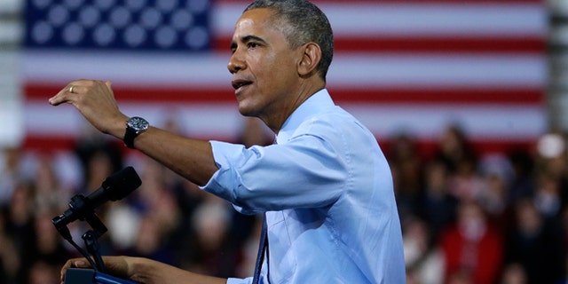 FILE -- Jan. 22, 2015: President Obama speaks during a visit to the University of Kansas in Lawrence, Kansas.