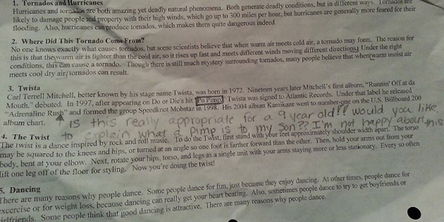 Photo of homework worksheet listing contextual examples of the word "twist." Example 3 reads, "Carl Terrell Mitchell, better known by his stage name Twista, was born in 1972. Nineteen years later Mitchell's first album, "Runnin' Off at da Mouth," debuted. In 1997, after appearing on Do or Die's hit "Po Pimp," Twista was signed to Atlantic Records. Under that label he released "Adrenaline Rush" and formed the group Speedknot Mobstaz in 1998. His 2004 album Kamikaze went to number-one on the U.S. Billboard 200 album chart."