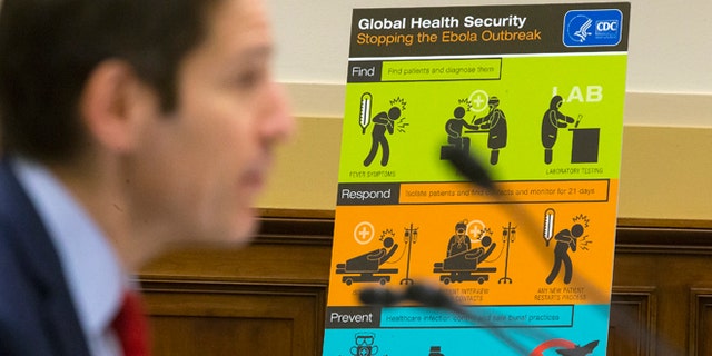 U.S. Centers for Disease Control and Prevention (CDC) Director Tom Frieden displays CDC educational materials as he testifies about the Ebola crisis in West Africa during a hearing of a House Foreign Affairs subcommittee on Capitol Hill in Washington August 7, 2014. REUTERS/Jonathan Ernst (UNITED STATES - Tags: POLITICS HEALTH) - RTR41M9X