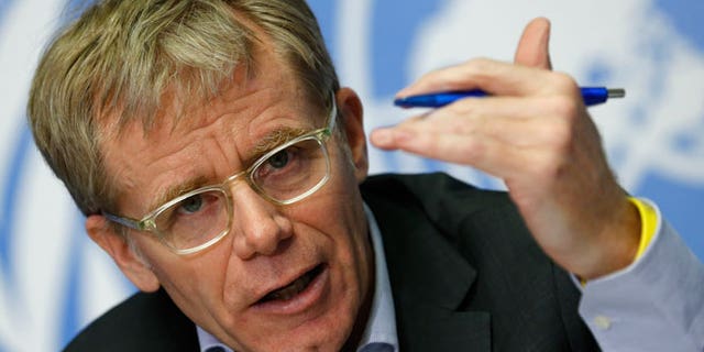 Bruce Aylward, Assistant Director-General for Emergencies at the World Health Organization gestures during a news conference on Ebola aside of the World Health Assembly at the United Nations in Geneva, Switzerland, May 26, 2015.