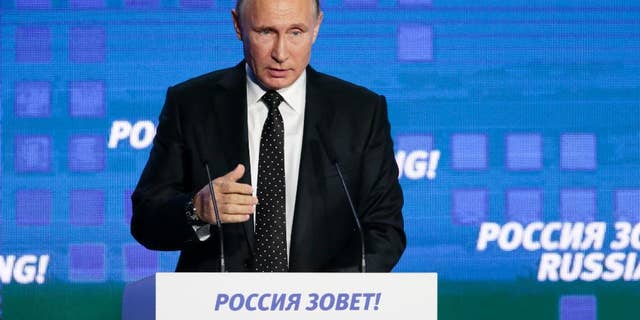 Russian President Vladimir Putin gestures while speaking at the 8th annual VTB Capital "Russia Calling!" Investment Forum in in Moscow, Russia, Wednesday, Oct. 12, 2016.Russia’s economy has been on its way down since it slipped into recession at the start of last year. (AP Photo/Ivan Sekretarev)