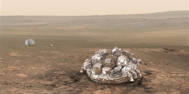Artist impression of the Schiaparelli module on the surface of Mars provided by the European Space Agency, ESA.
