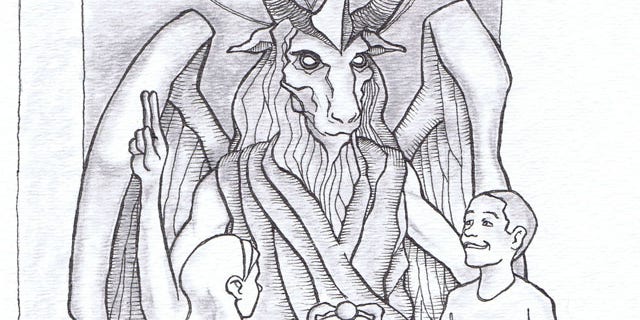 This artist's rendering was provided by the Satanic Temple some years ago of its then-proposed monument. The statue went up in Detroit in 2015; it was created with the help of a fundraising effort.