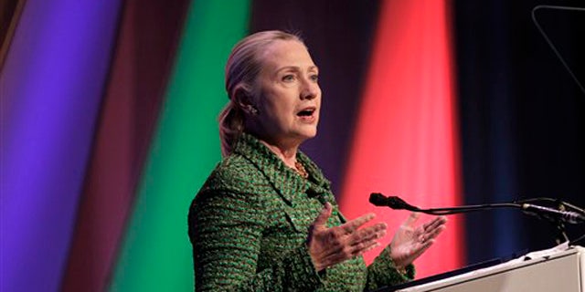 Dec. 8, 2011: Secretary of State Hillary Clinton delivers a speech at the Conference on Internet Freedom in The Hague, Netherlands.