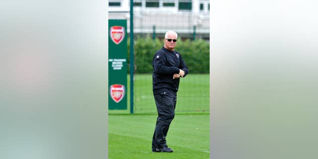 In this photo provided by the NFL, Atlanta Falcons head coach Mike Smith attends a team football practice session at London Colney, on the outskirts of London, Thursday, Oct. 23, 2014. The Atlanta Falcons will play the Detroit Lions in an NFL football game at London's Wembley Stadium on Sunday. (AP Photo/NFL, Sean Ryan)