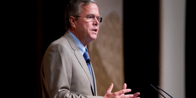 Republican presidential candidate, former Florida Gov. Jeb. Bush speaks at the Road to Majority 2015 convention in Washington, Friday, June 19, 2015. Republican presidential contenders on Friday condemned the deadly shootings in South Carolina as an attack on faith, offering deeply personal responses to the murders but no suggestion that they see gun control as part of the answer. (AP Photo/Pablo Martinez Monsivais)