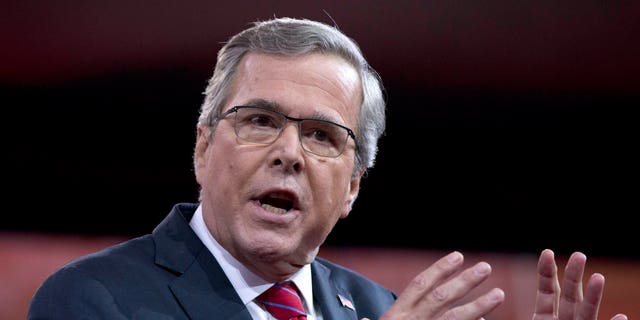 FILE - Former Florida Gov. Jeb Bush speaks during the Conservative Political Action Conference (CPAC) in National Harbor, Md., Friday, Feb. 27, 2015. (AP Photo/Carolyn Kaster)