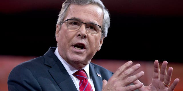 FILE - Former Florida Gov. Jeb Bush speaks during the Conservative Political Action Conference (CPAC) in National Harbor, Md., Friday, Feb. 27, 2015. (AP Photo/Carolyn Kaster)