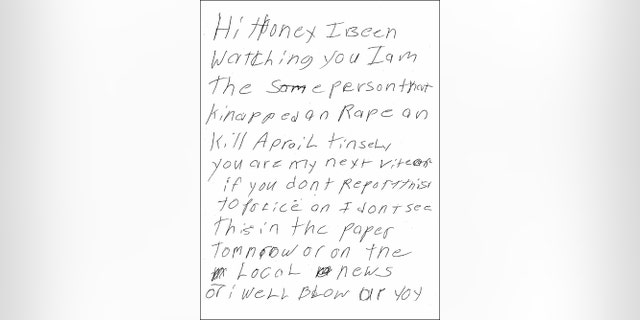 One of the notes left on bikes in 2004 mentioning April Tinsley.