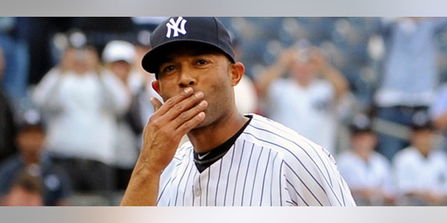 Sept 19: New York Yankees Mariano Rivera blows a kiss to the crowd to acknowledge cheers after recording his 602nd save as the Yankees beat the Minnesota Twins 6-4 at Yankee Stadium in New York.