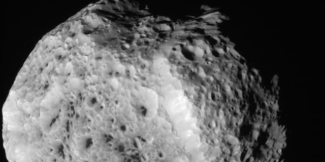 Aug. 25, 2011: NASA's Cassini spacecraft obtained this unprocessed image of Saturn's moon Hyperion during a close flyby.