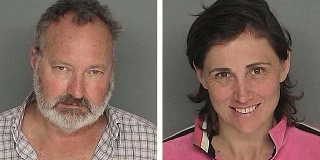 Actor Randy Quaid and his wife Evi in booking photos provided by the Santa Barbara County Sheriff's Office.
