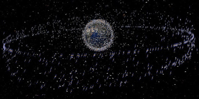This graphic depicts the trackable object, satellites and space junk, in orbit around Earth.