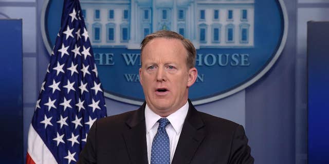 White House press secretary Sean Spicer speaks during the daily briefing on April 3, 2017.