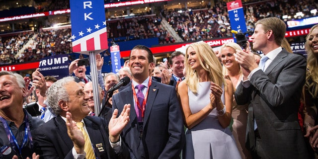 On July 19, 2016: Donald Trump Jr., Ivanka Trump and Eric Trump reaction to their father's nomination at the Republican National Convention in Cleveland, Ohio. 