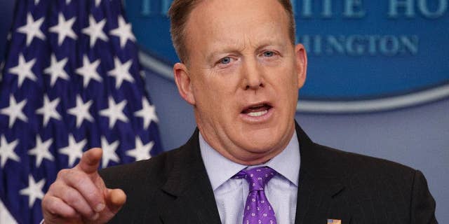 White House press secretary Sean Spicer speaks during the daily press briefing, Wednesday, Feb. 8, 2017, at the White House in Washington. (AP Photo/Evan Vucci)
