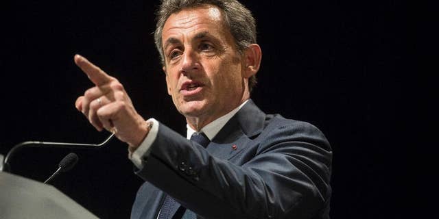 Former French President and candidate for France's conservative presidential primary Nicolas Sarkozy delivers a speech in early November.