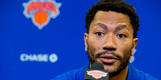 Derrick Rose during a news conference on June 24, 2016 at Madison Square Garden in New York.