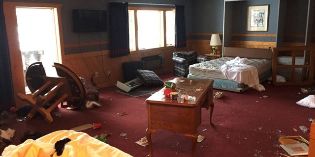 This photo shows a damaged room at the Treetops Resort in Dover Township, Mich. (Courtesy Treetops Resort)