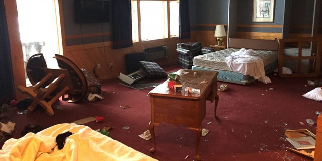 This photo shows a damaged room at the Treetops Resort in Dover Township, Mich. (Courtesy Treetops Resort)
