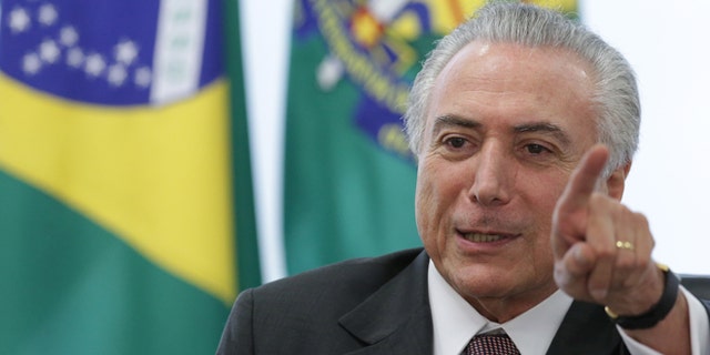 Brazil's acting President Michel Temer at the Planalto Presidential Palace on Monday, May 16, 2016.
