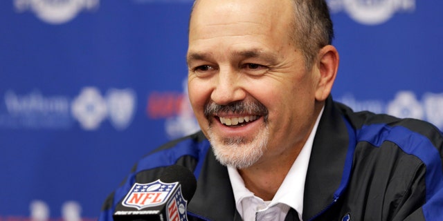 Indianapolis Colts head coach Chuck Pagano responds to a question during a news conference after the Colts defeated the Houston Texans, 28-16, in an NFL football game, Sunday, Dec. 30, 2012, in Indianapolis. He has been battling against a form of leukemia. This was his first game back after undergoing treatments. (AP Photo/Michael Conroy)