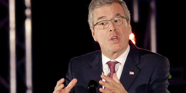 FILE - In this April 29,2015 file photo, former Florida Gov. Jeb Bush speaks in Houston. He spoke in a language most Republican presidential primary voters do not understand. âYou are part of the new wave of hope for this country,â Jeb Bush said in fluent Spanish to the National Hispanic Christian Leadership Conference this week. Switching to English, he said the U.S. needs immigrants for the country âto become young and dynamic again.â (AP Photo/Pat Sullivan, File)