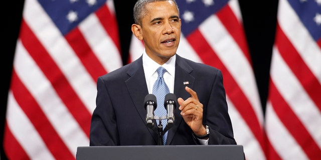 FILE - In this Jan. 29, 2013 file photo, President Barack Obama gestures as he speaks in Las Vegas.