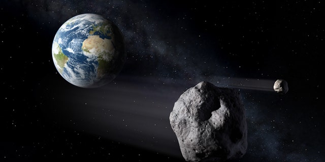 L'illustrazione di un artista di asteroidi o oggetti vicini alla Terra.