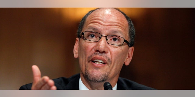 Labor Secretary nominee Thomas Perez testifies on Capitol Hill in Washington.
