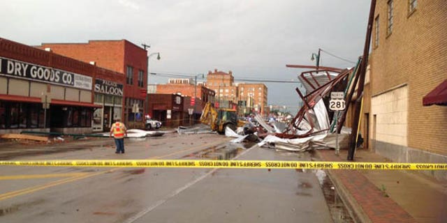 May 19, 2015: Emergency workers survey the damage after a tornado struck Mineral Falls, Texas. (Fox4News.com)