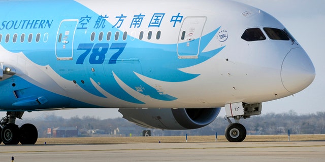 Feb. 7, 2013: A Boeing 787 jet that has been at Meacham International Airport in Fort Worth, Texas for about a month while being painted for China Southern, prepares to take off.