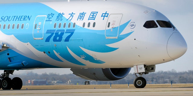Feb. 7, 2013: A Boeing 787 jet that has been at Meacham International Airport in Fort Worth, Texas for about a month while being painted for China Southern, prepares to take off.