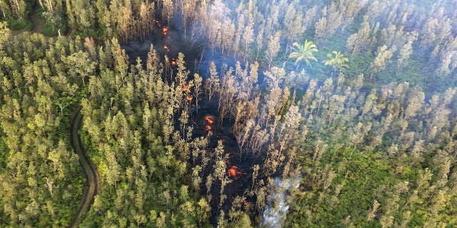 Lava is shown burning in Leilani Estates subdivision near the town of Pahoa on Hawaii's Big Island.