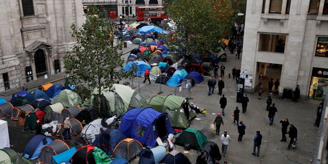 Nov. 7, 2011: Protesters tents stand outside St Paul's Cathedral in London.