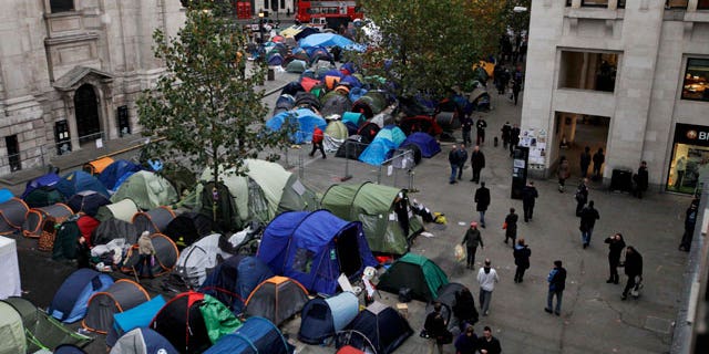 Nov. 7, 2011: Protesters tents stand outside St Paul's Cathedral in London.