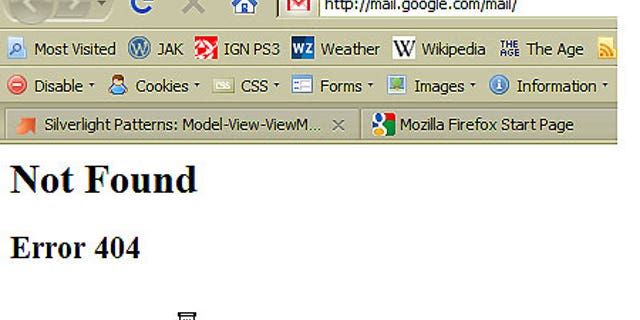 A screen grab from an anonymous user's Gmail login during the e-mail outage in February.