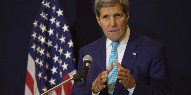 U.S. Secretary of State John Kerry speaks at a news conference in Sharm el-Sheikh March 14, 2015, after attending the Egypt Economic Development Conference the previous day. Kerry says he hopes Israel elects a government that can address the country’s domestic needs and also "meets the hope for peace." (AP Photo/Brian Snyder, Pool)