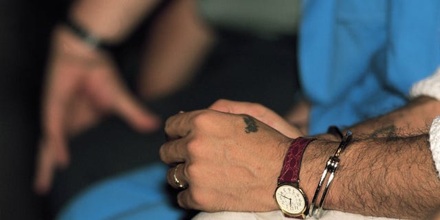 Trial of the murder of Sainz de Baranda Detail of the handcuff hand of one of the accused (Photo by Carlos de Andres/Cover/Getty Images)