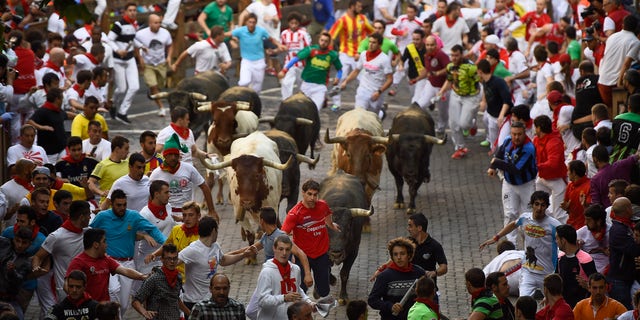 San Fermin Festival in Pamplona, Spain, Tuesday, July 14, 2015.